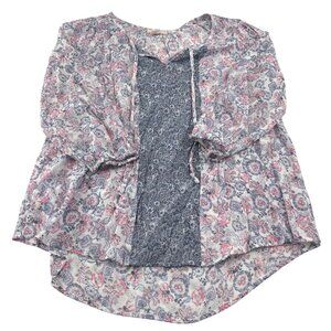 Como Vintage‎ Women's Floral Blouse L Rayon/Polyester Boho Pullover 3/4 sleeves